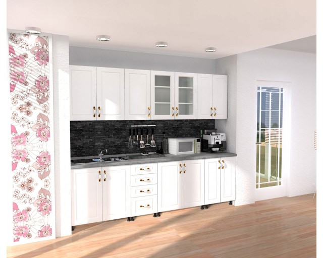Bucatarie Zebra 2.6 metri MDF Alb
